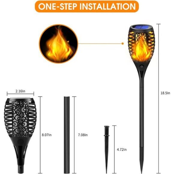 Solar Lights Outdoor, Solar Torch Light with Flickering Flame (Black 8 Pack) - Picture 6 of 6